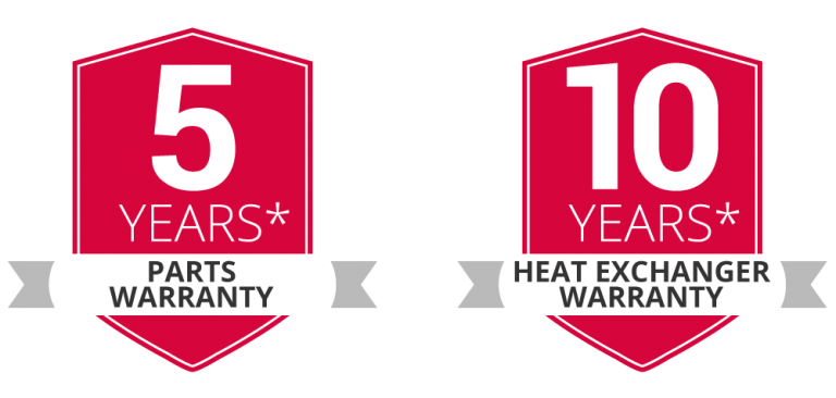 5 Years Parts Warranty, 10 Years Heat Exchanger Warranty